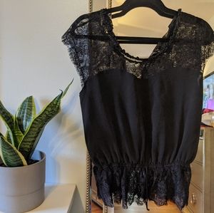 Black top with lace peekaboo panel